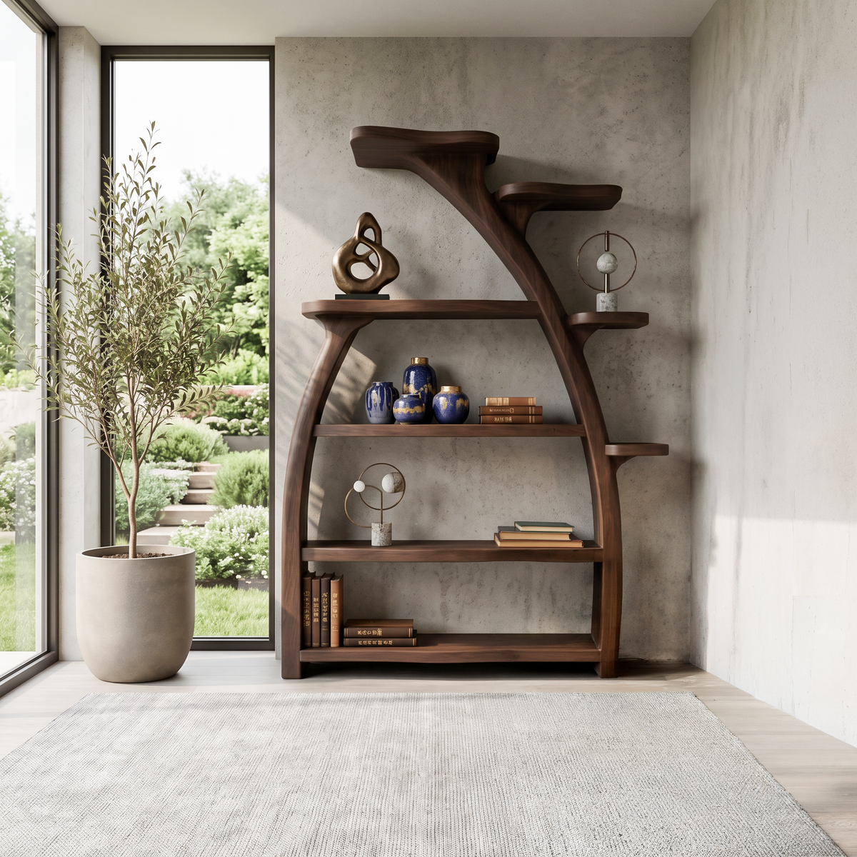Organic Wooden Bookshelf Tree Inspired For Living Room