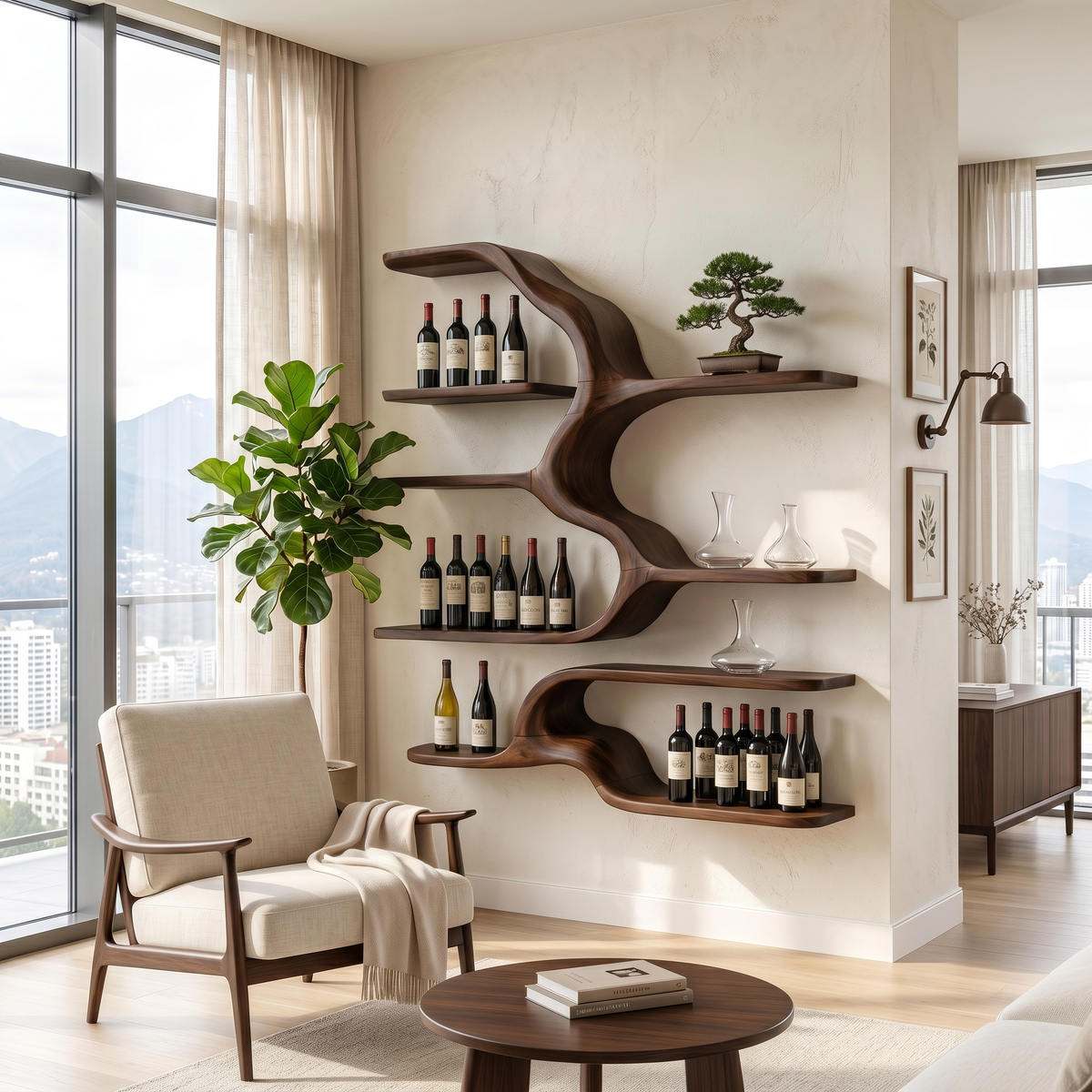 Japandi Floating Display Shelves For Living Room