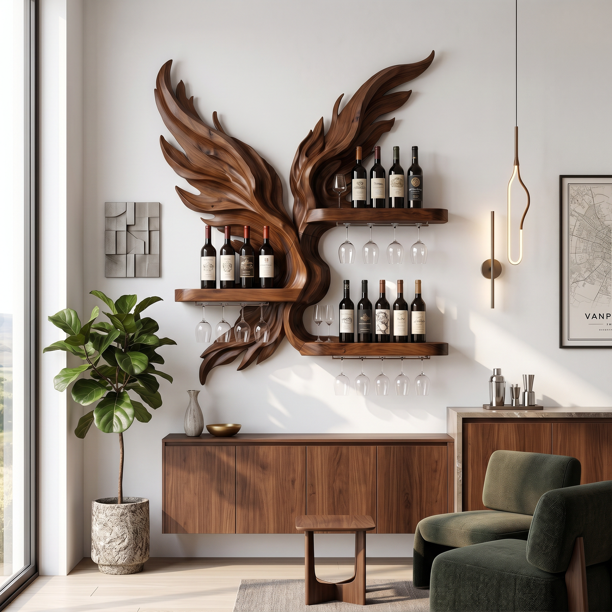 Mid Century Wine Display Rack For Dining Space