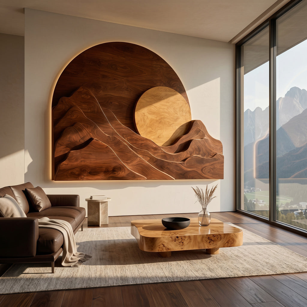 Organic Modern Mountain Wood Wall Art For Living Room