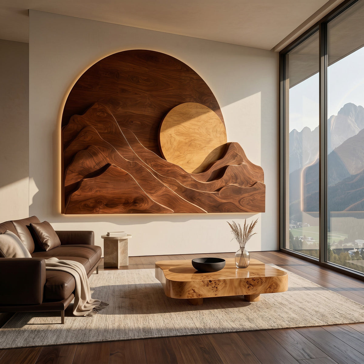 Organic Modern Mountain Wood Wall Art For Living Room