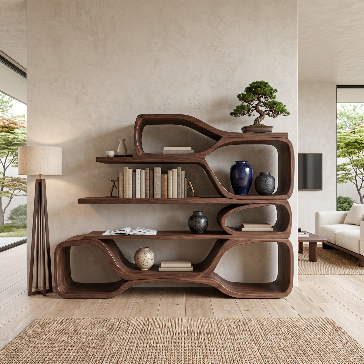 Curved Sculptural Bookshelf For Home Decor