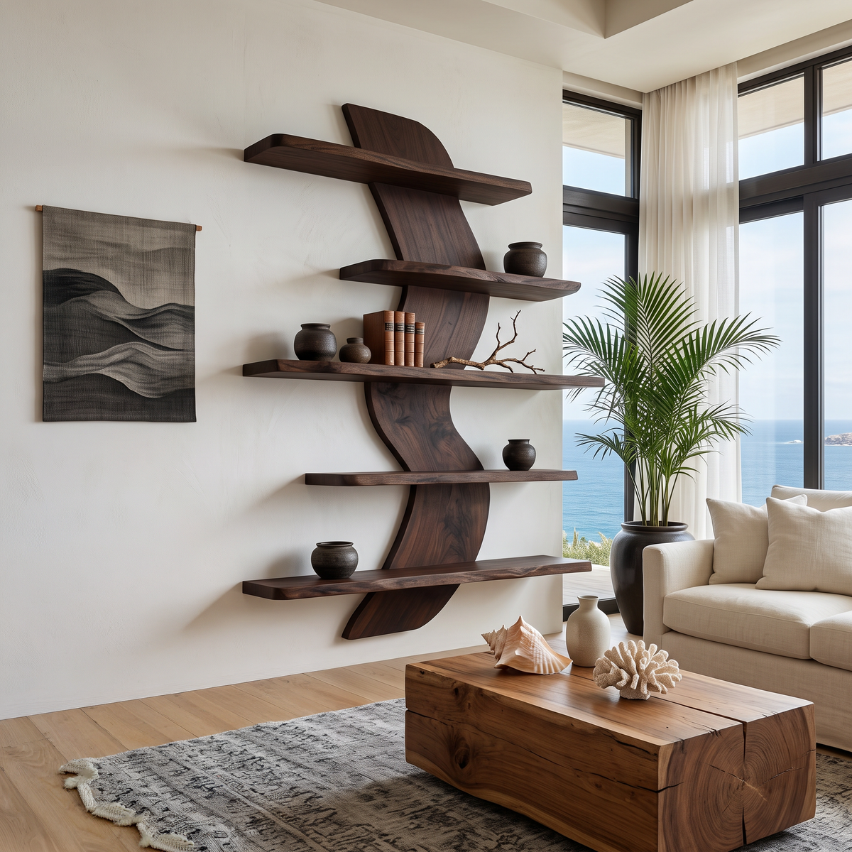Sculptural Wall Mounted Bookshelf For Modern Living Room