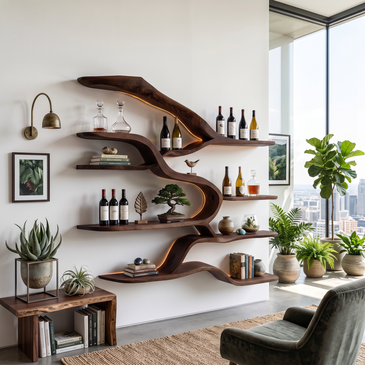 Modern Live Edge Floating Shelves For Home Bar