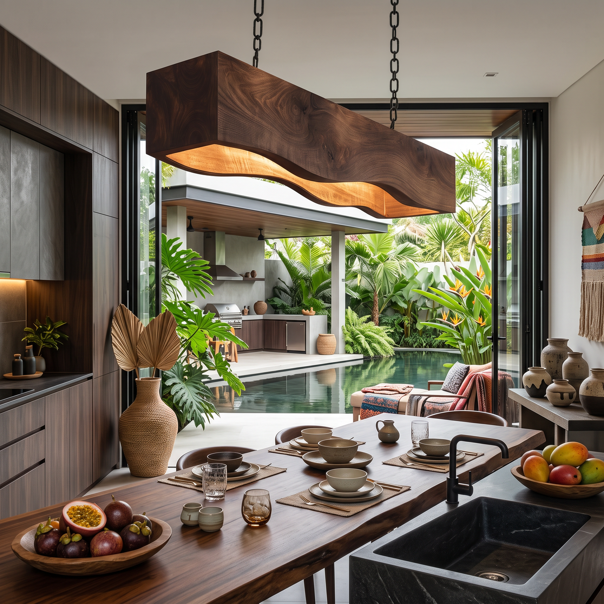 Long Wooden Hanging Lamp For Dining Tables