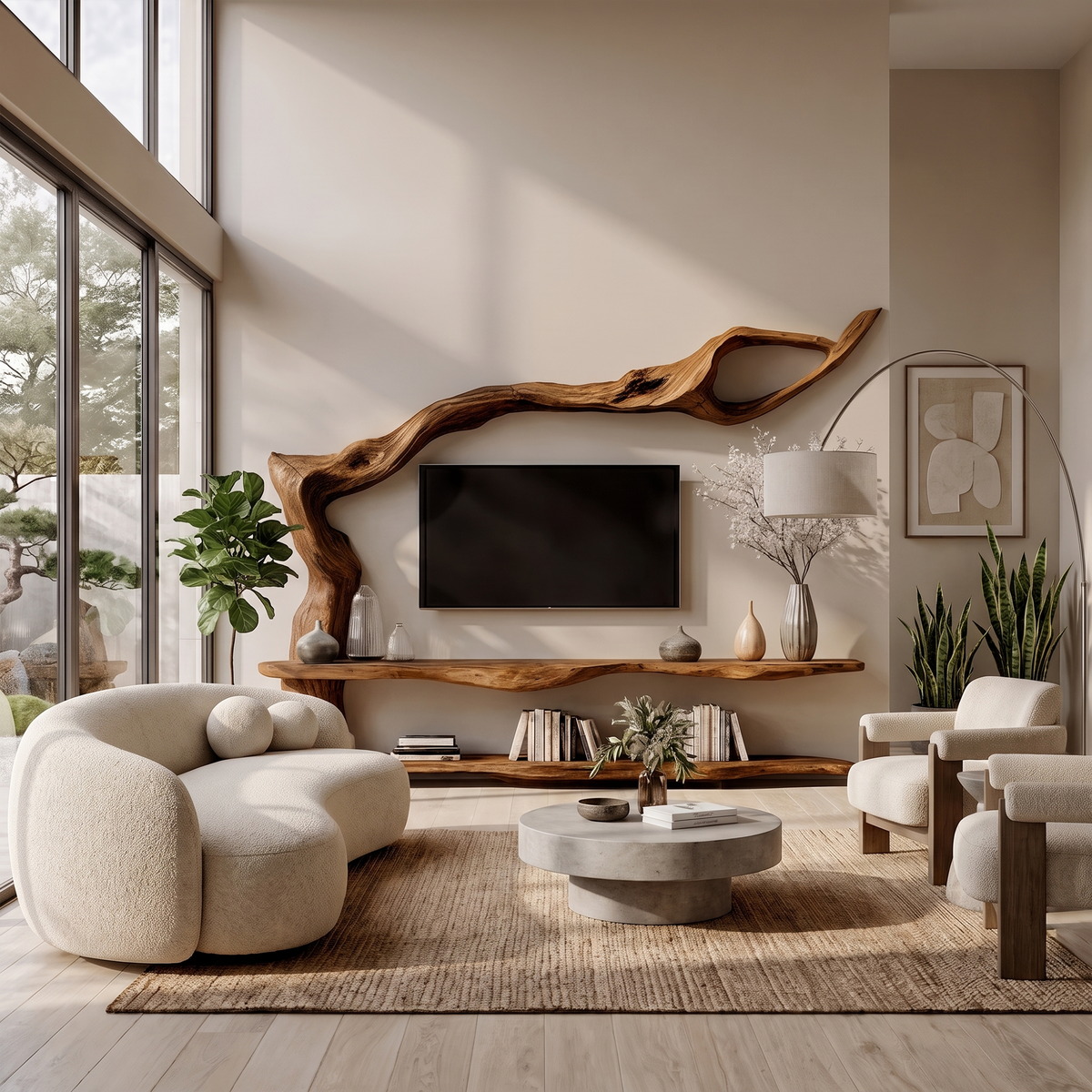 Contemporary TV Cabinet With Sculptural Tree Inspired Base For Living Room