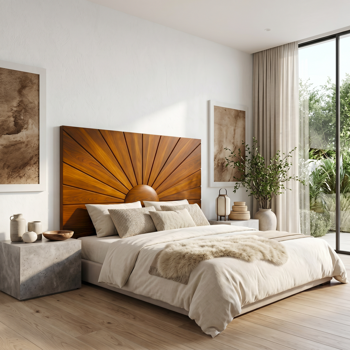 Organic Sunburst Headboard Solid Wood Bed Headboard For Bedroom