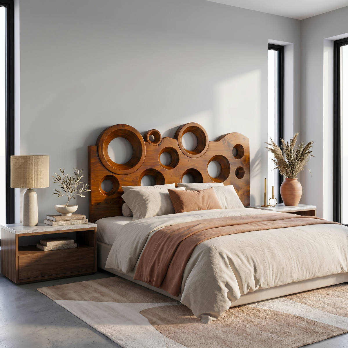 Modern Circular Cutout Headboard Solid Wood Bed Headboard For Bedroom