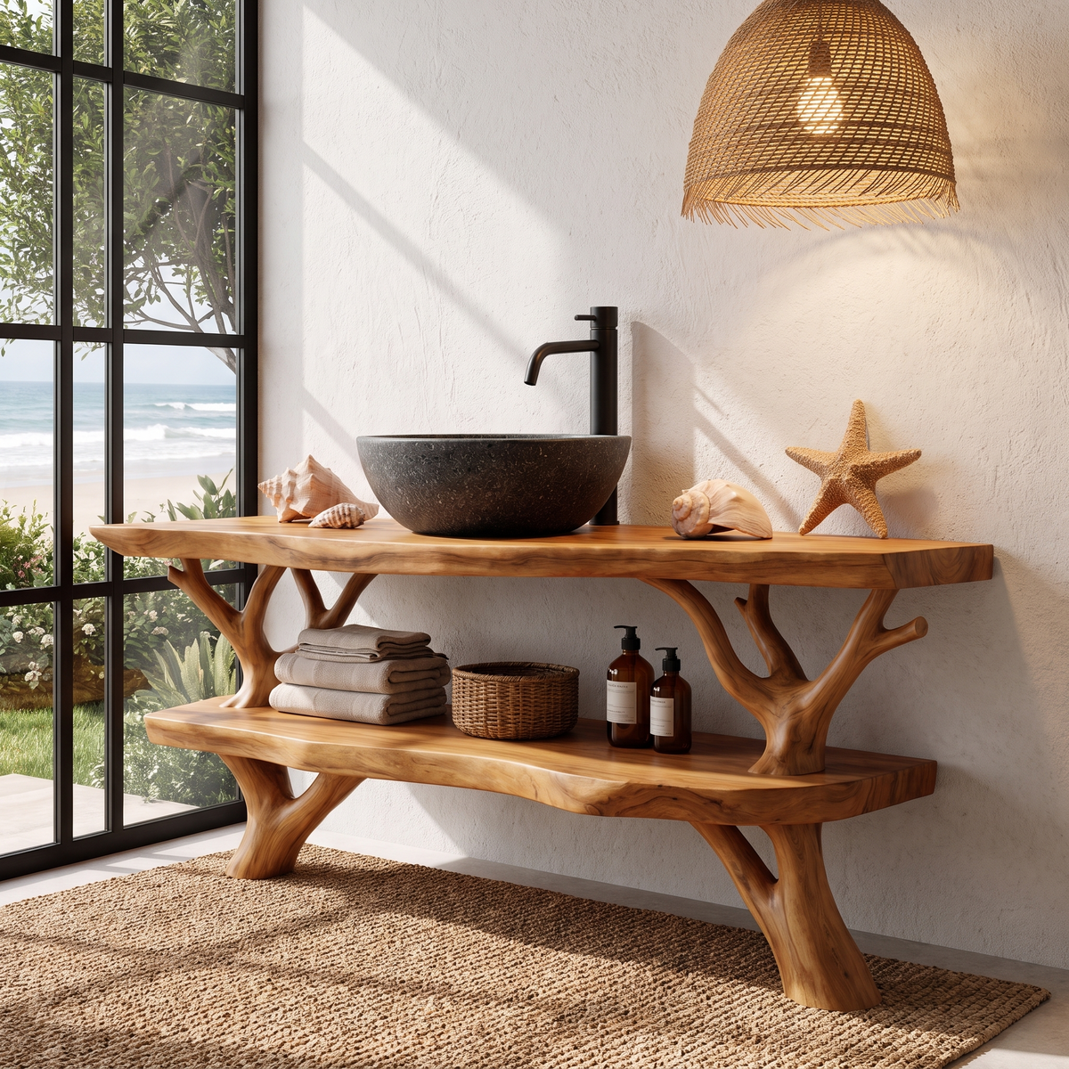 Natural Branch Bathroom Vanity Freestanding Sink Console