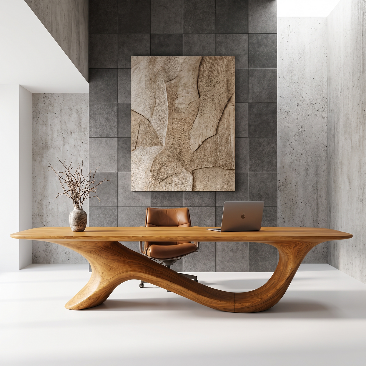 Modern Sculptural Base Desk Solid Wood Desk For Workspace