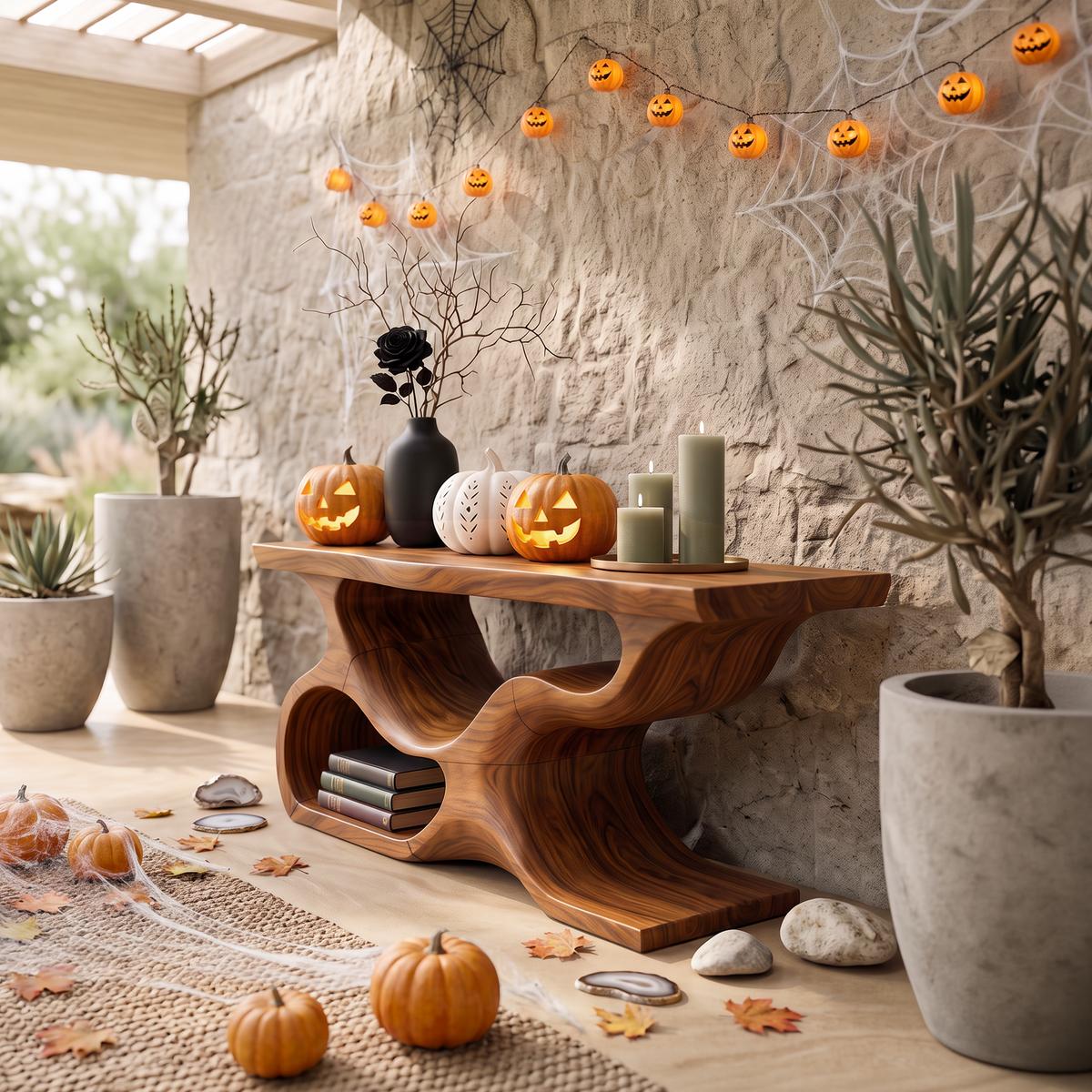 Mid Century Rooted Sofa Table For Rustic Halloween Furniture