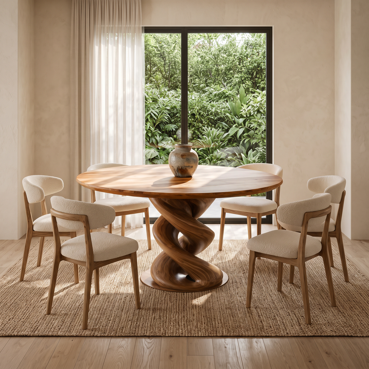Modern Wooden Round Dining Table Sculptural Twist Base For Kitchen