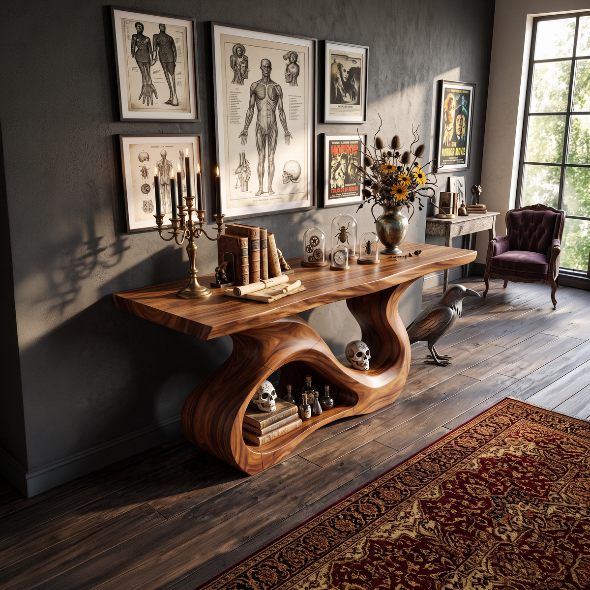 Contemporary Woodland Accent Table For Cozy Halloween Decor