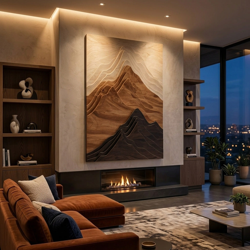 Contemporary Mountain Wall Sculpture For Entryway