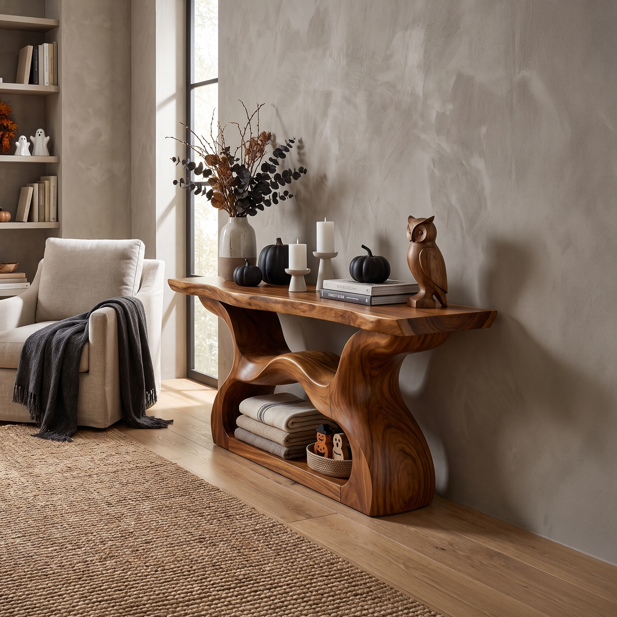 Contemporary Woodland Display Table For Halloween Home Decor