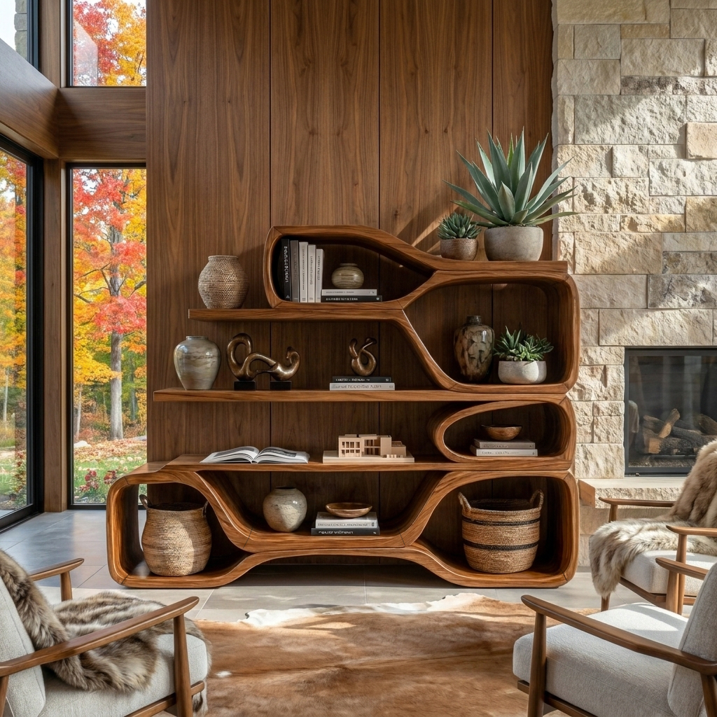 Curved Sculptural Bookshelf For Home Decor