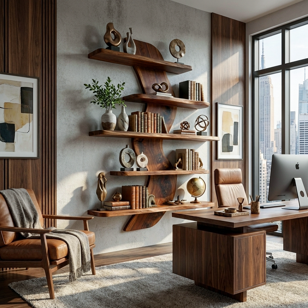 Sculptural Wall Mounted Bookshelf For Modern Living Room