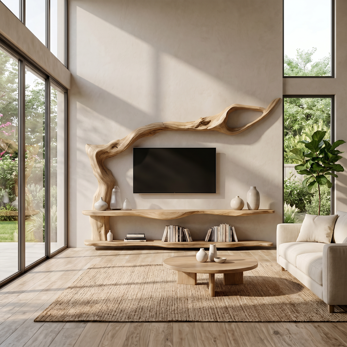 Contemporary TV Cabinet With Sculptural Tree Inspired Base For Living Room