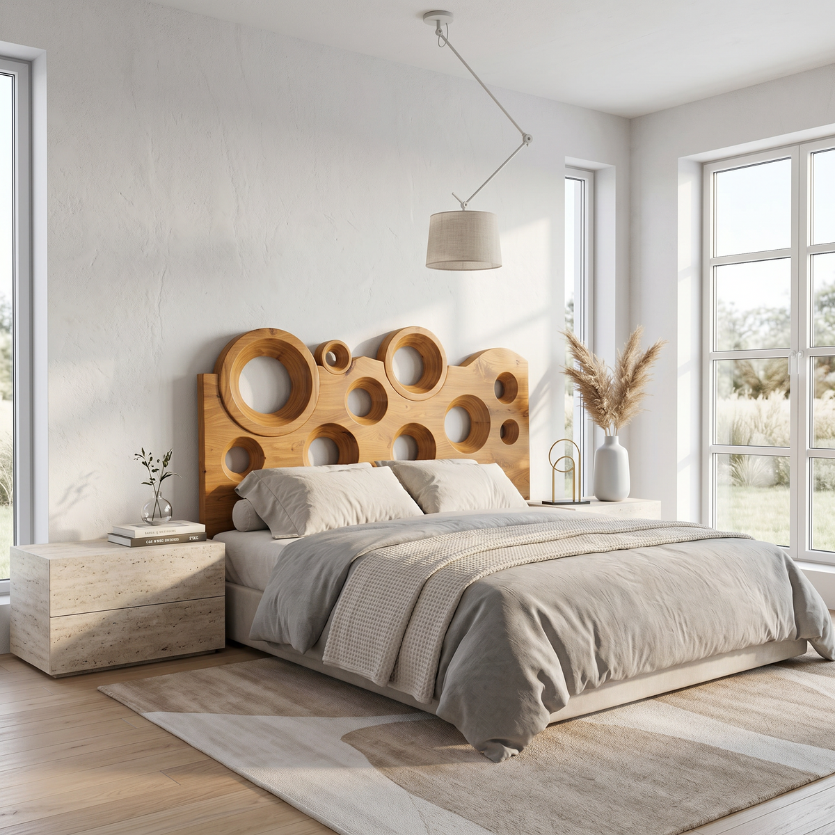 Modern Circular Cutout Headboard Solid Wood Bed Headboard For Bedroom