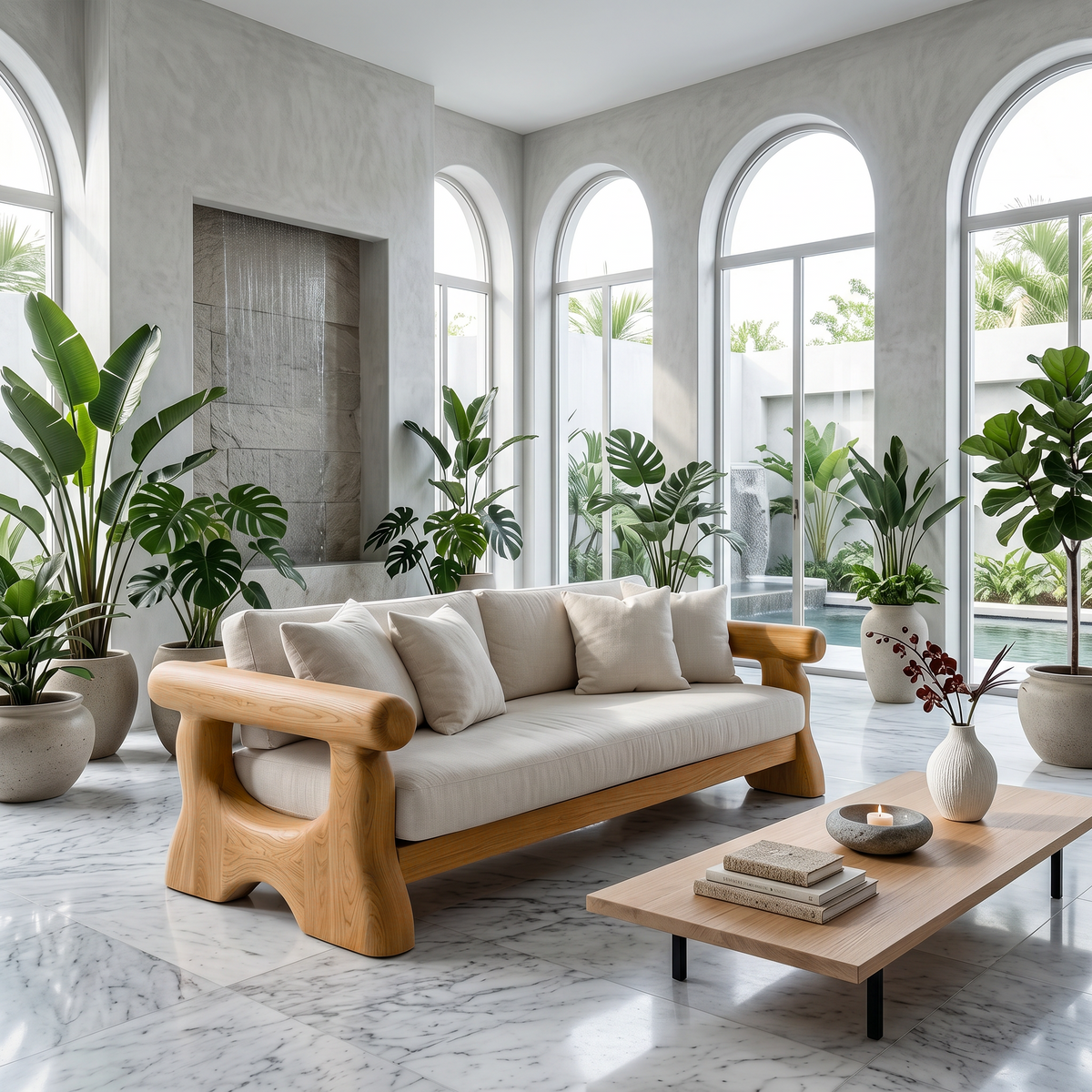 Rustic Sofa Frame With Handcrafted Tree Trunk Design For Living Room