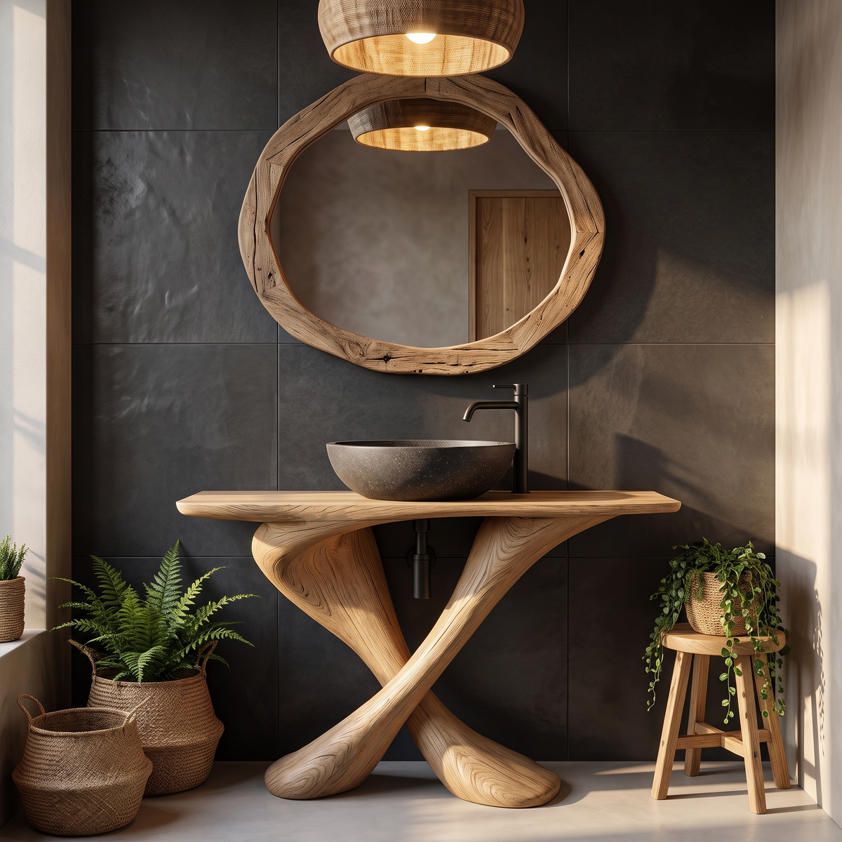 Organic Bathroom Vanity With Sculptural Tree Trunk Base For Bathroom