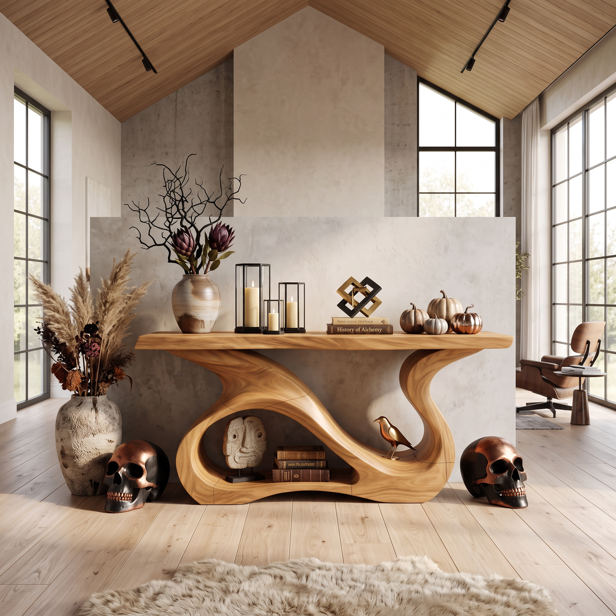 Contemporary Woodland Accent Table For Cozy Halloween Decor
