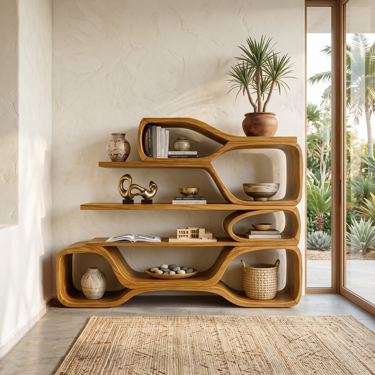 Curved Sculptural Bookshelf For Home Decor
