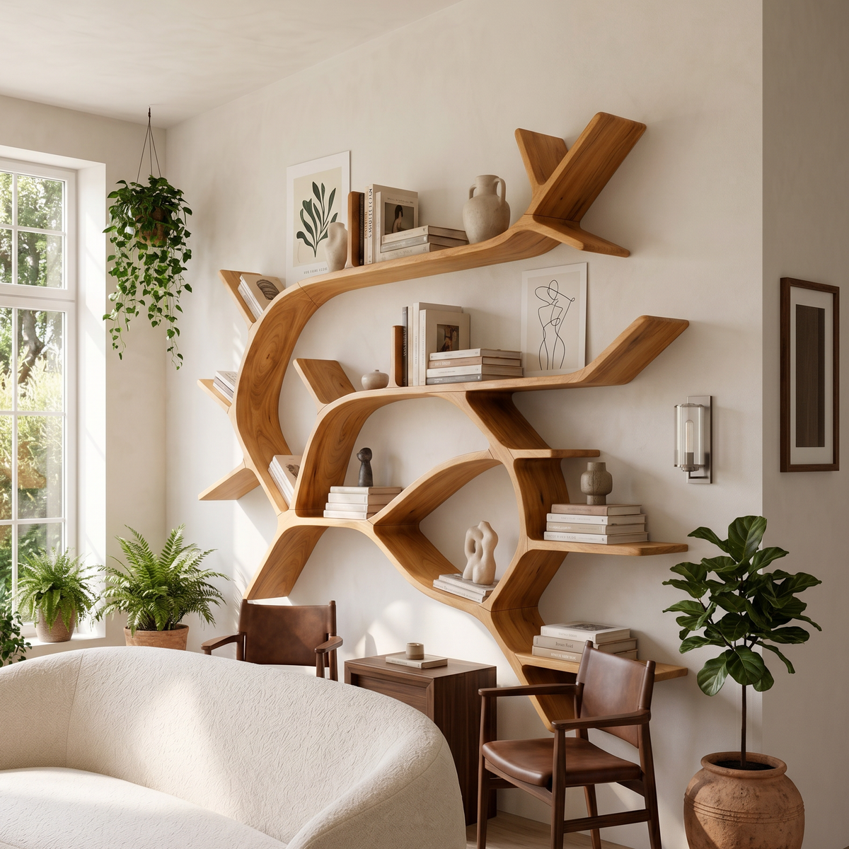 Boho Tree Branch Wall Mounted Bookshelf For Entryway