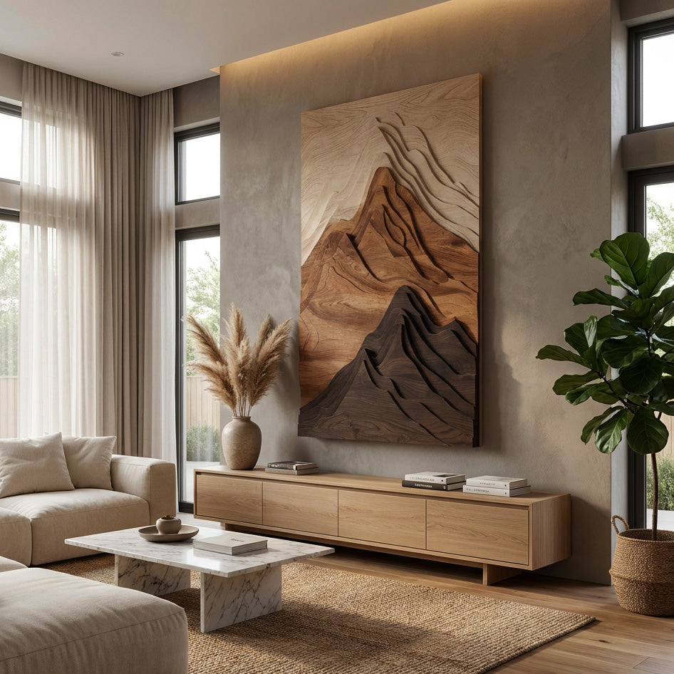 Contemporary Mountain Wall Sculpture For Entryway
