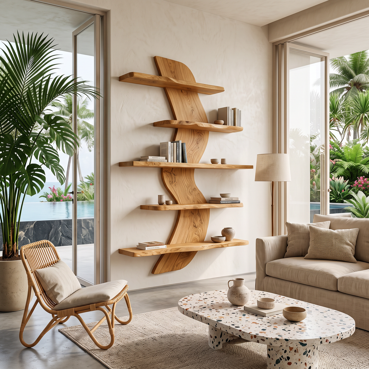 Sculptural Wall Mounted Bookshelf For Modern Living Room