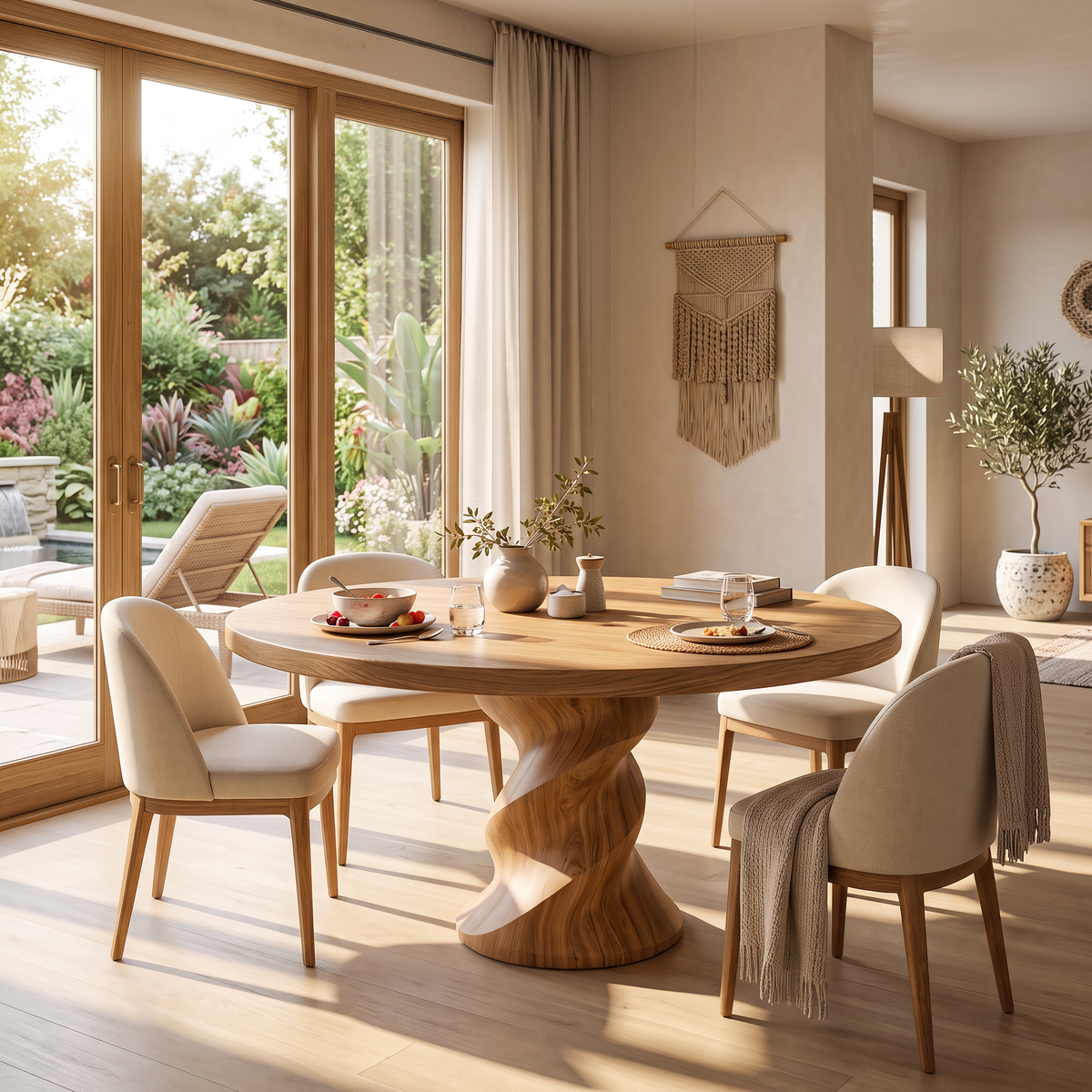 Organic Dining Table With Helix Base For Designer Dining Space
