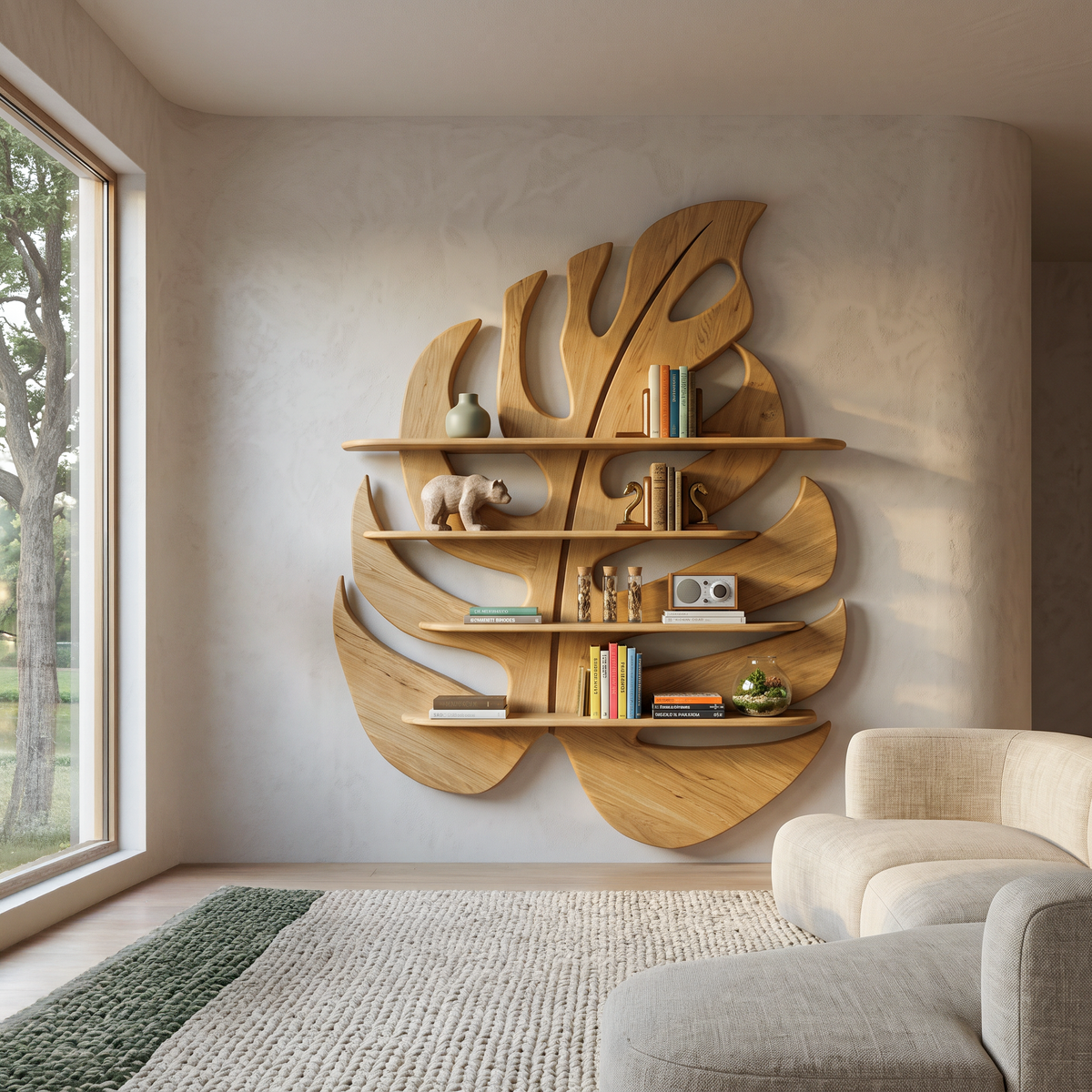 Handmade Wooden Leaf Shape Shelf For Modern Home