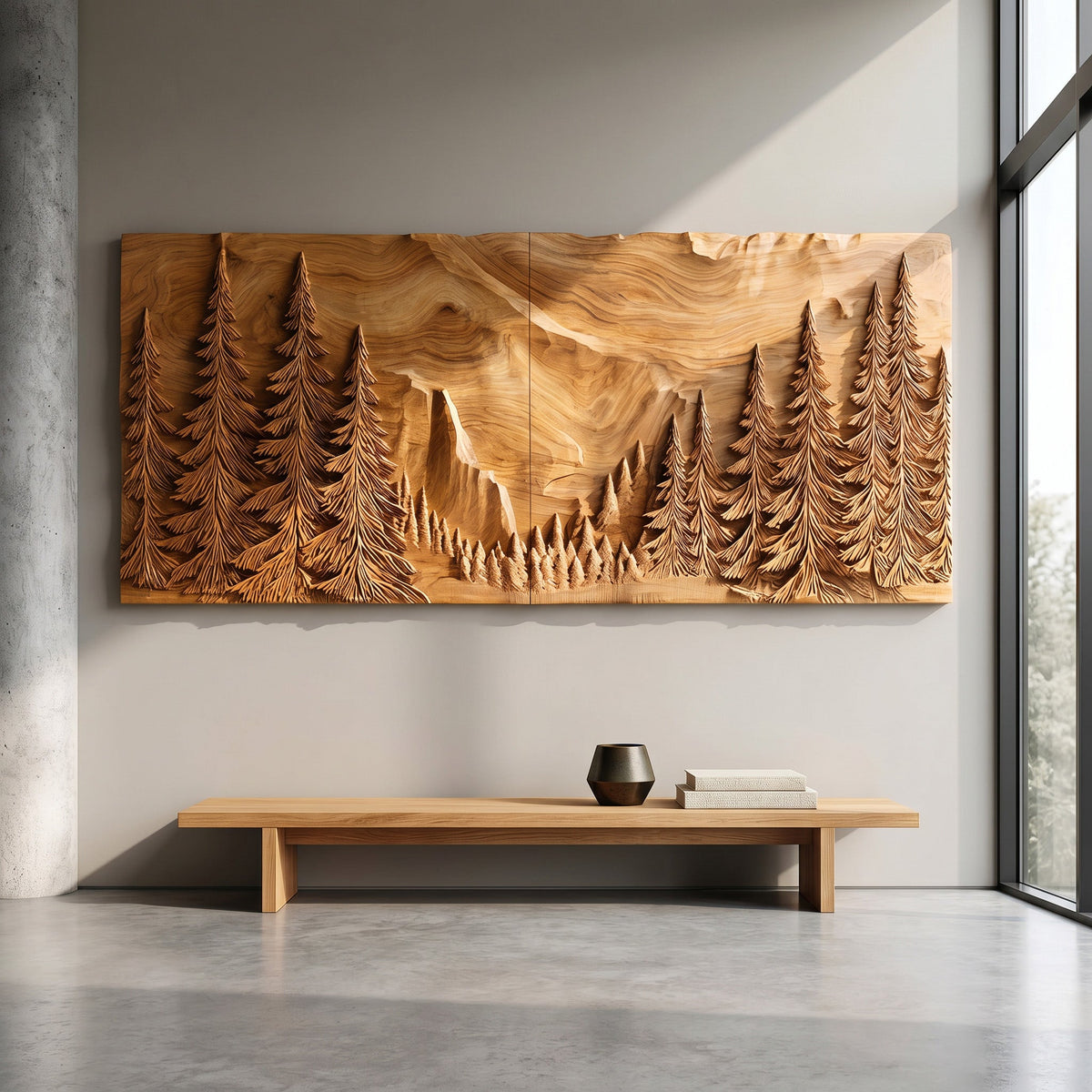 Modern Forest Mountain Wood Wall Art For Living Room