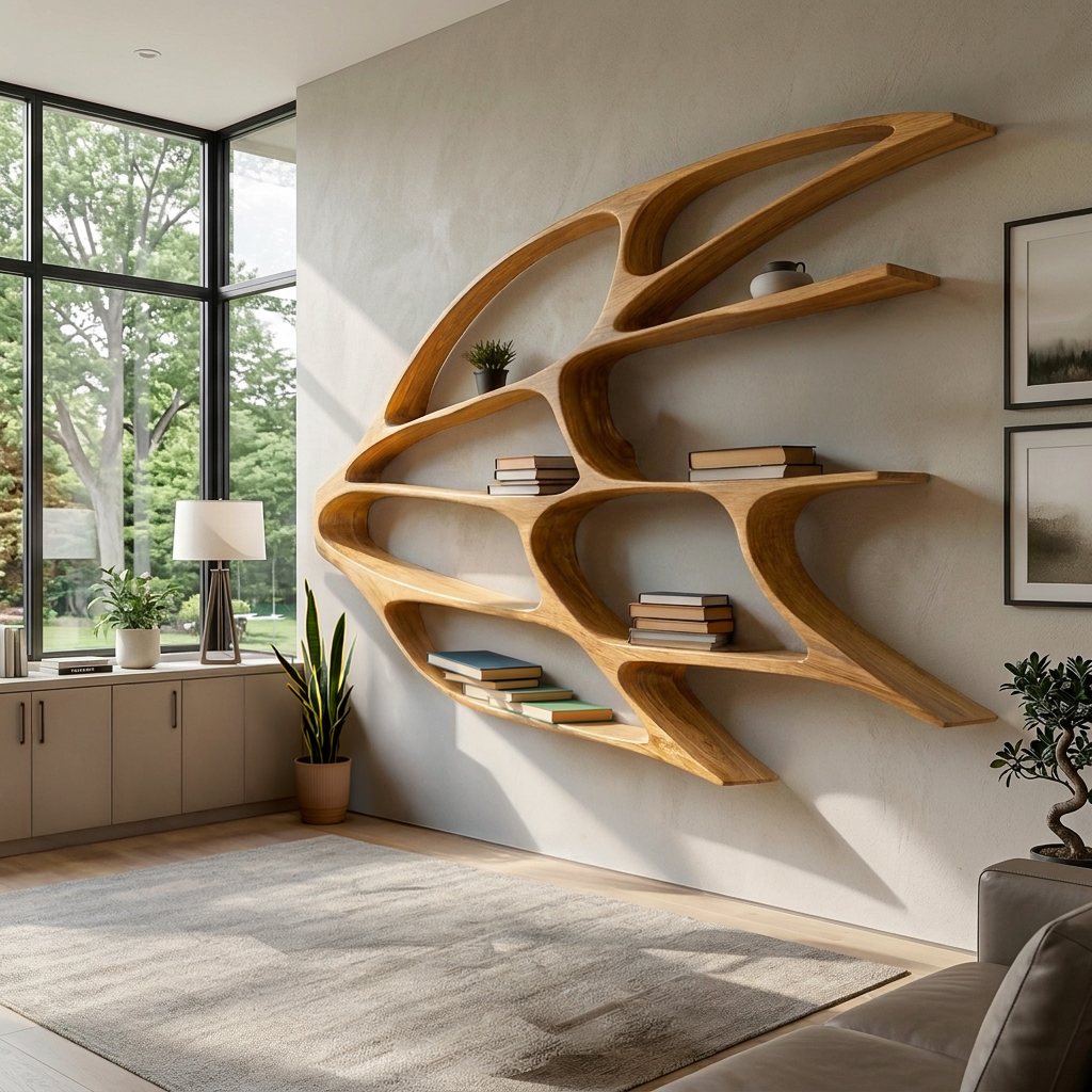 Handmade Wooden Wall Mounted Bookshelf For Home Living