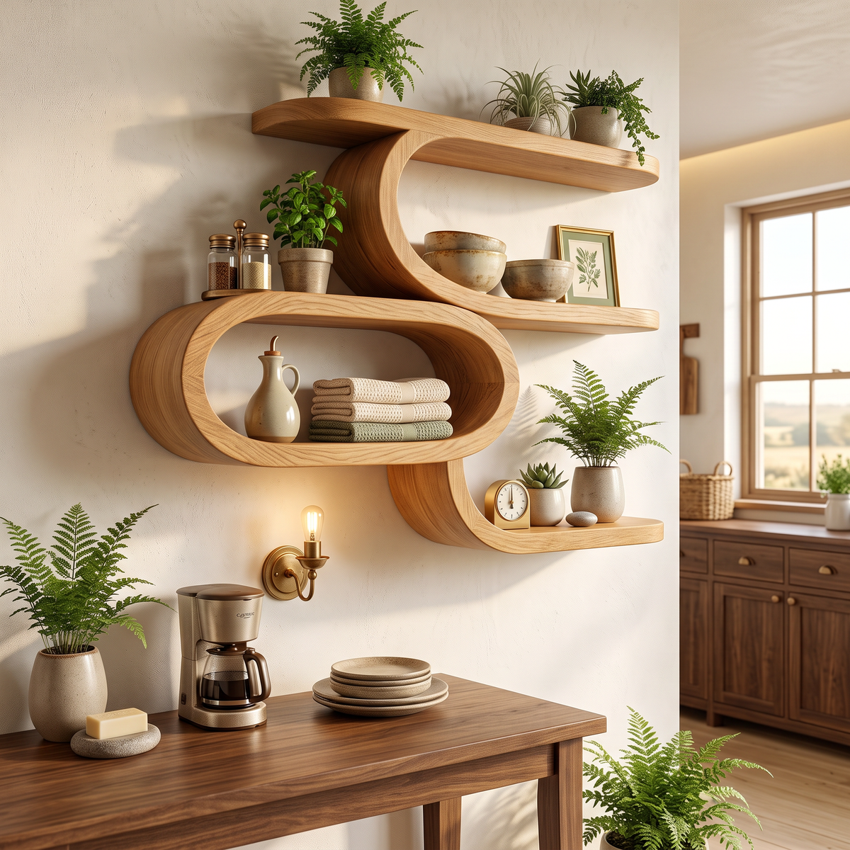 Farmhouse Wooden Floating Shelves For Kitchen