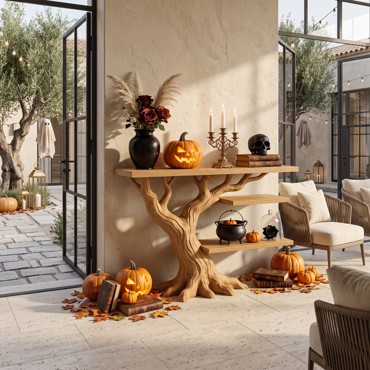 Mid Century Branchwork Sofa Table For Witchy Halloween Interior