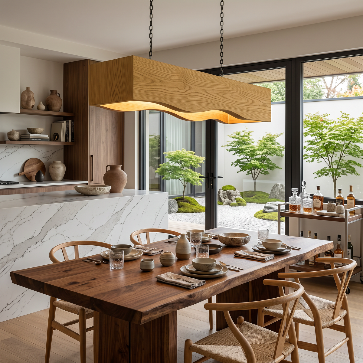 Long Wooden Hanging Lamp For Dining Tables