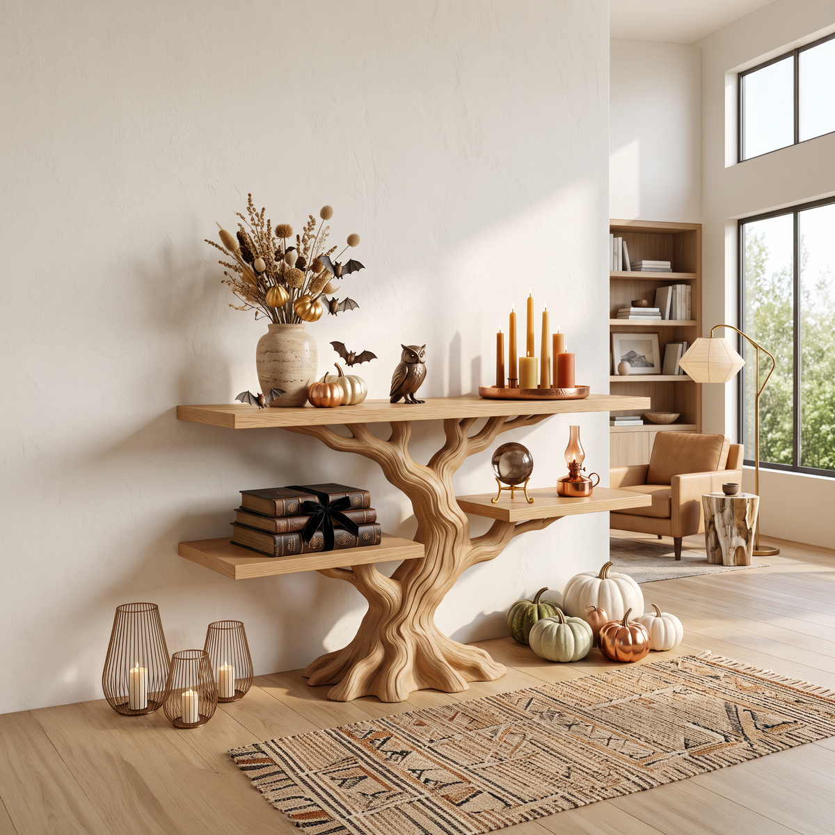 Mid Century Botanical Branch Table For Witchy Halloween Interior