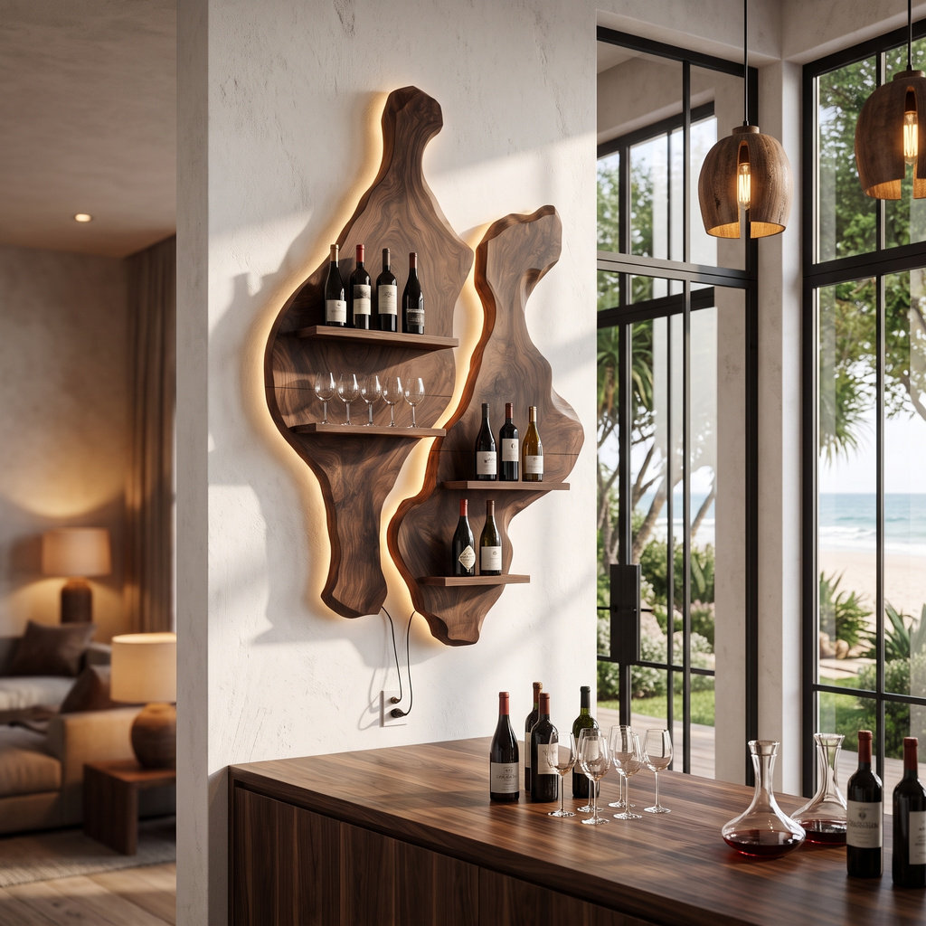 Rustic Sculptural Wine Holder Wall Mounted Bottle Storage