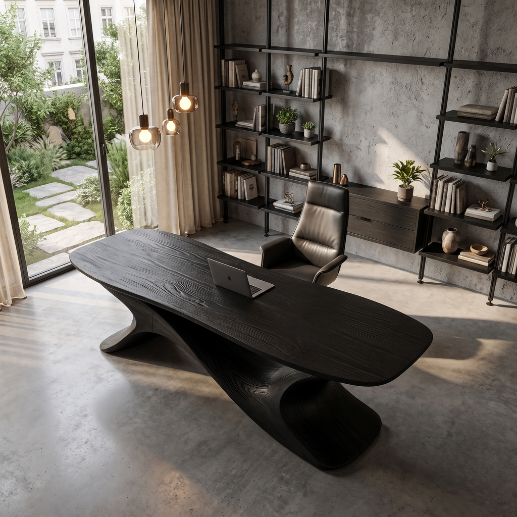 Rustic Open Loop Desk Solid Wood Writing Desk For Home Office