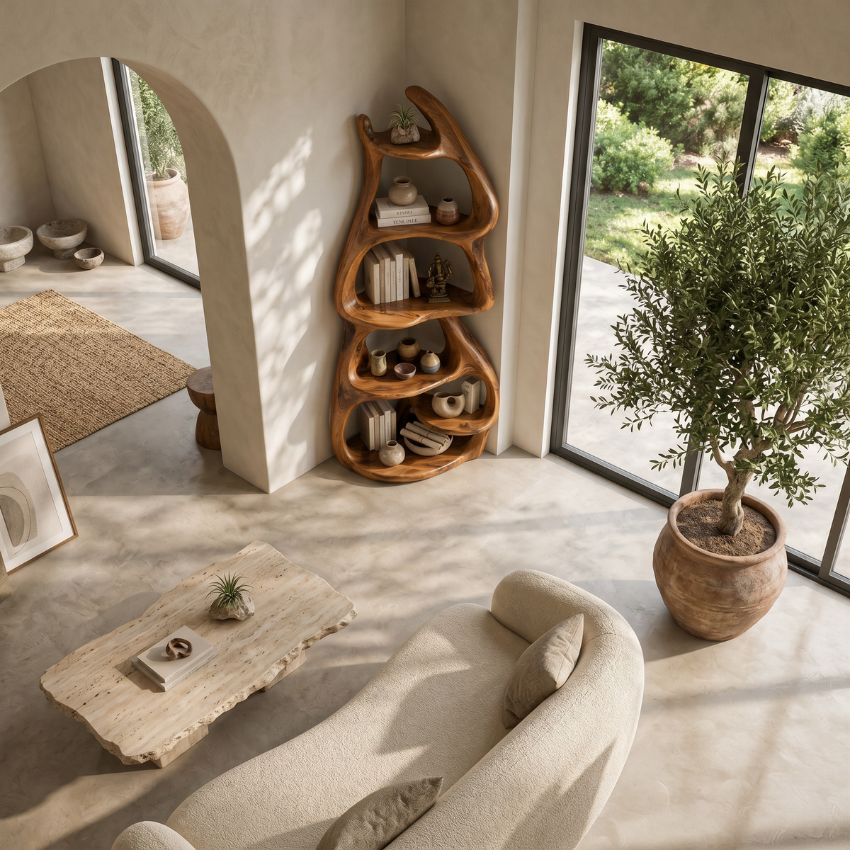 Modern Wooden Freeform Bookcase For Living Room Decor