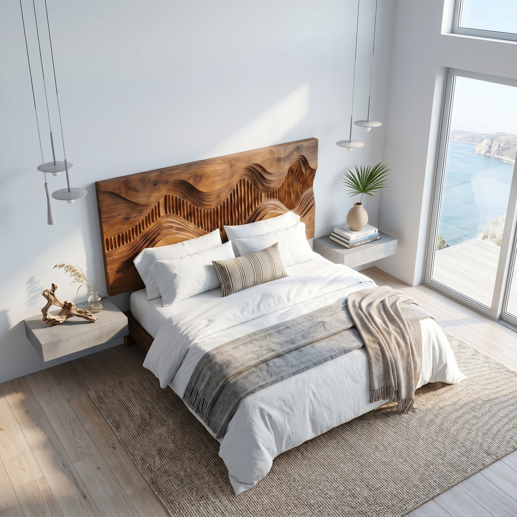 Rustic Mountain Landscape Headboard Wooden Bed Headboard For Bedroom