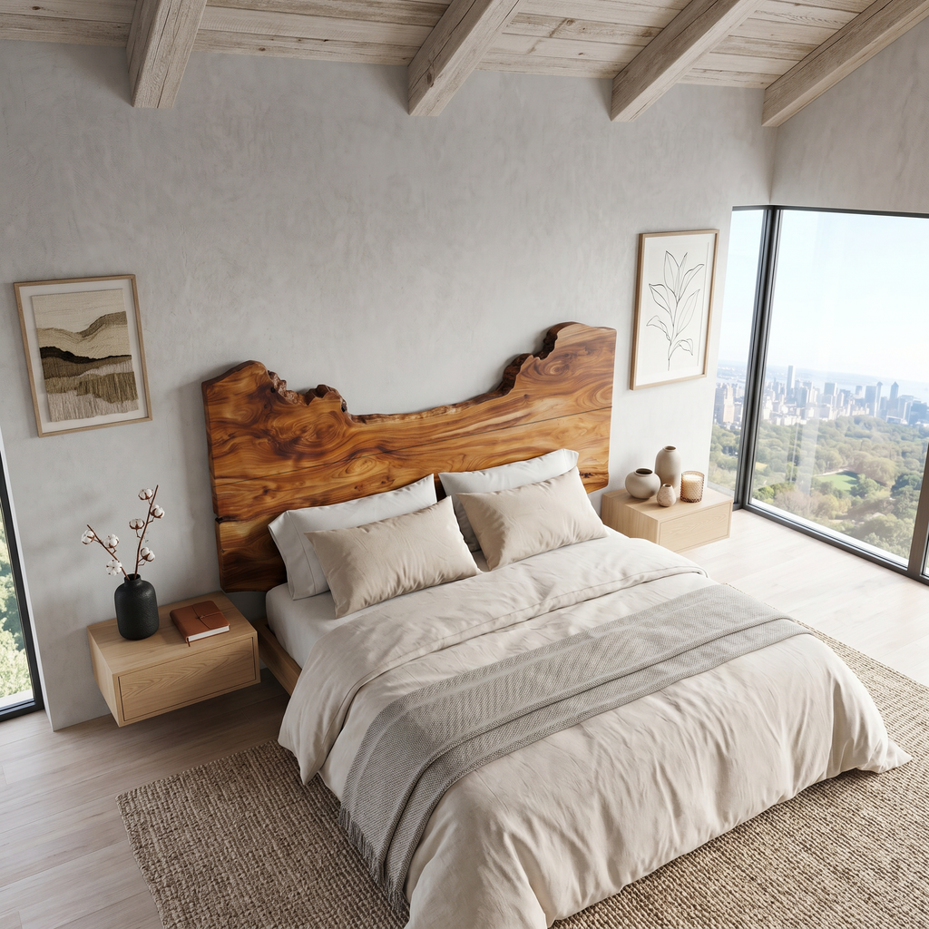Natural Edge Headboard Wooden Bed Headboard For Bedroom