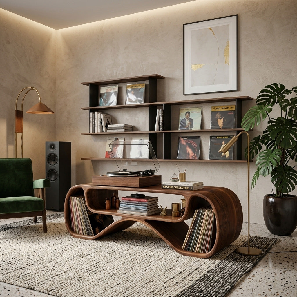 Modern Record Player Cabinet With Sculptural Form For Living Room