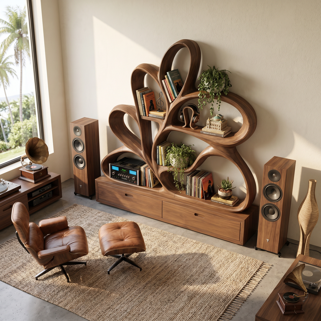 Organic Curved Bookcase For Modern Living Room