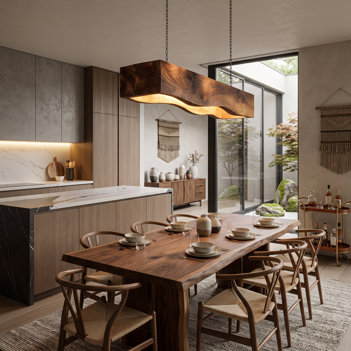 Long Wooden Hanging Lamp For Dining Tables