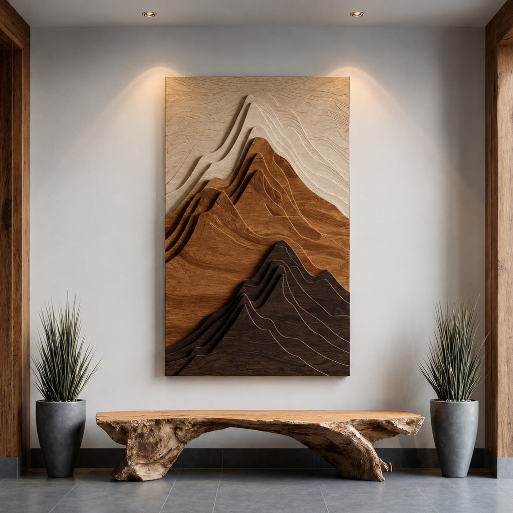 Contemporary Mountain Wall Sculpture For Entryway