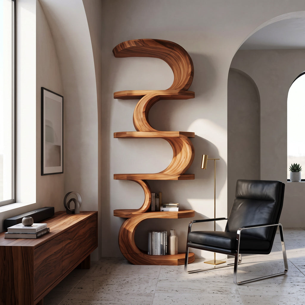 Modern Curved Bookshelf For Living Room Or Office Storage