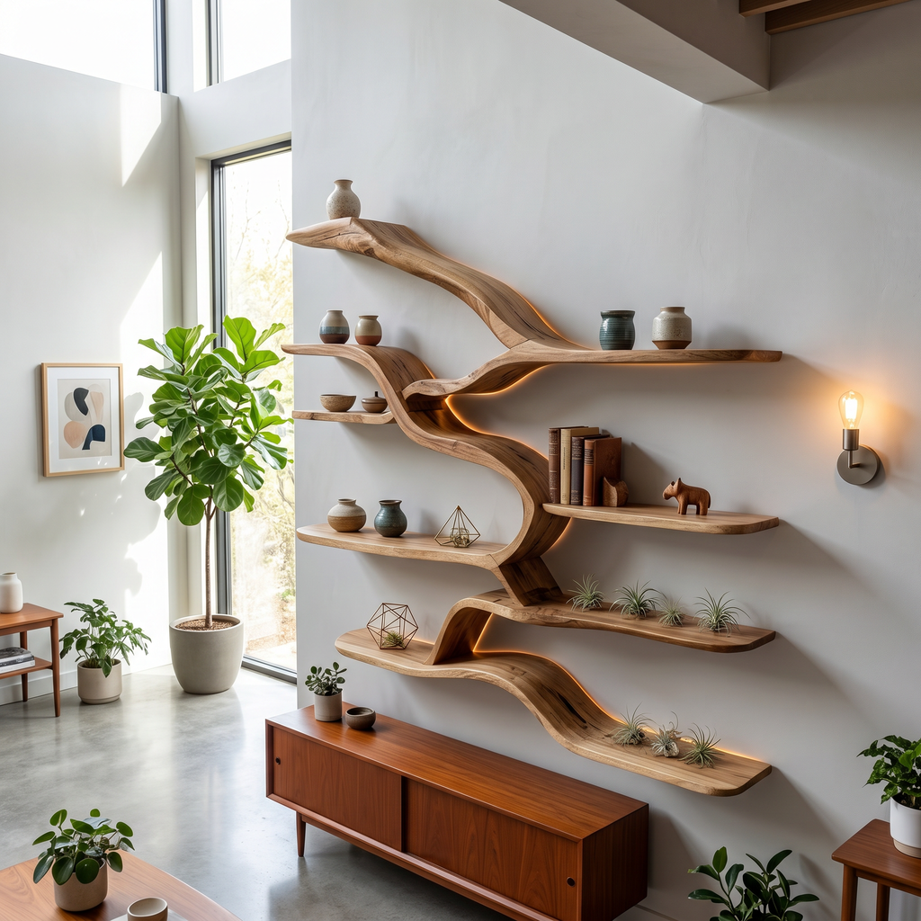 Modern Live Edge Floating Shelves For Home Bar