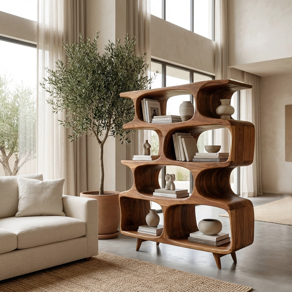 Modern Open Wooden Bookshelf For Beach House